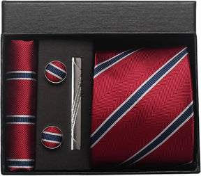 Classic Silk Tie Set with Pocket Square, Cufflinks and Tie Clip