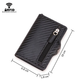 Carbon Fibre RFID-Blocking Card Holder – Sleek Leather & Metal Wallet for Men and Women