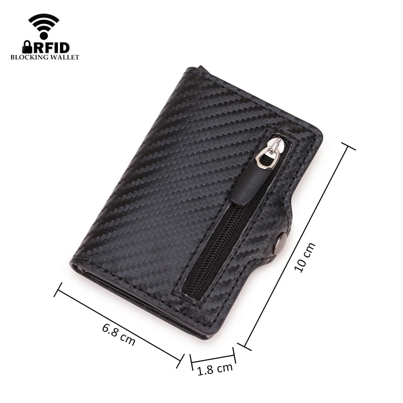 Carbon Fibre RFID-Blocking Card Holder – Sleek Leather & Metal Wallet for Men and Women