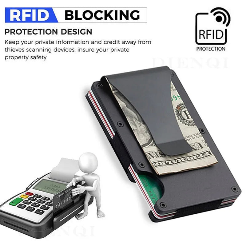 Slim RFID-Blocking Metal Wallet with Money Clip – Minimalist Front Pocket Design
