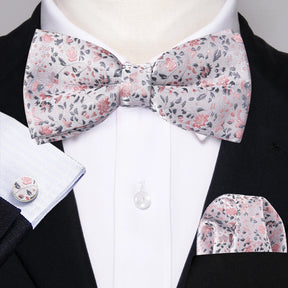 Formal Black Bow Tie Set with Pocket Square and Cufflinks