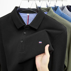 Men’s Casual Long-Sleeve Embroidered Polo Shirt
