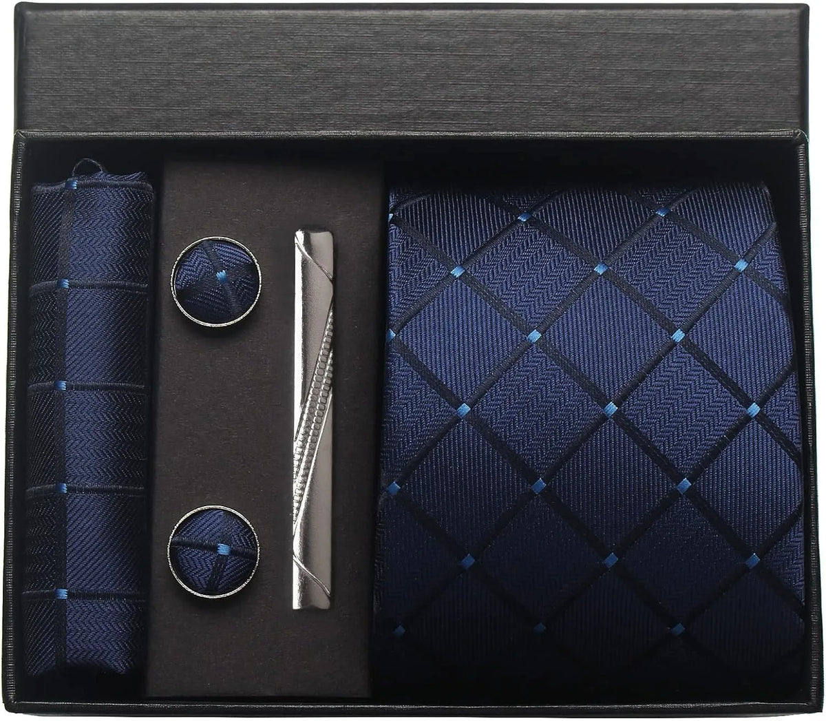 Classic Silk Tie Set with Pocket Square, Cufflinks and Tie Clip