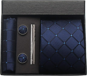 Classic Silk Tie Set with Pocket Square, Cufflinks and Tie Clip