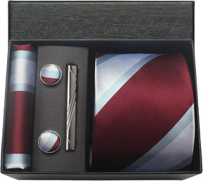 Classic Silk Tie Set with Pocket Square, Cufflinks and Tie Clip