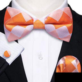 Formal Black Bow Tie Set with Pocket Square and Cufflinks