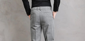 Men’s Slim Fit Formal Trousers with Fine Plaid Pattern for Summer